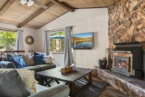 Relax and unwind with the entire crew while warming up by the wood burning fireplace.