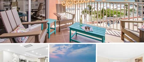 Balcony with panoramic views of the Gulf of Mexico and the heated pool.