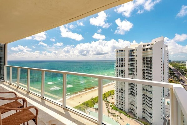 Amazing ocean views from this corner unit. Outdoor seating and wraparound balcony.