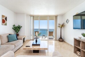Enjoy the serene atmosphere of the living area, complemented by breathtaking ocean views.