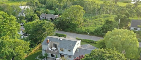 Upper and lower balconies, private backyard and just a step away from the Bay