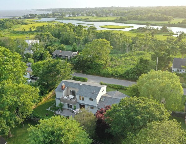 Upper and lower balconies, private backyard and just a step away from the Bay