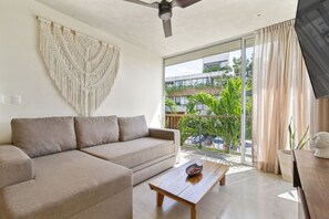 Cozy sofa bed—perfect spot to relax after a day at the beach.
