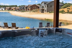 WisCottage on Beach Lake Wi a DI4Y Vacation Rental - Hot Tub with view of Beach