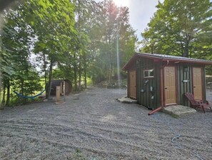 This is our bathroom building about 100 ft from the cabin. Men & women washrooms