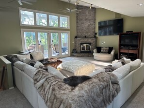 Great Room with (2) 82 inch HD Smart TVs & Gas Log Fireplace