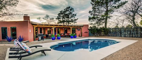 The saltwater pool is heated from October to May to 95 degrees.