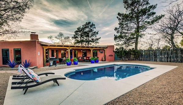 The saltwater pool is heated from October to May to 95 degrees.