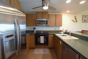 Kitchen is stocked with everything you need for cooking meals