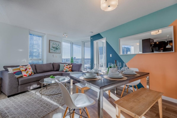 Share a meal with everyone at the dining table that seats 6 comfortably for meals. Doubles as additional workspace too!