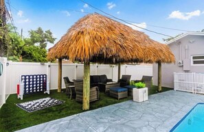 Tiki Hut with lighting and Lawn Games
