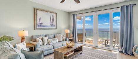 Living Area with Ocean Views, Sleeper Sofa, Flat Screen TV and Private Balcony Access