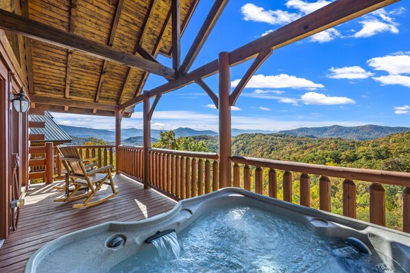 View of the fall leaves from hot tub