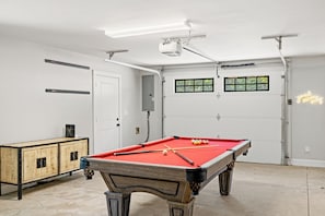 Pool table in the garage game room.