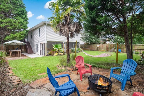 Bring your Marshmallows to the Fire Pit in the Large Backyard.