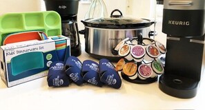 Drip and Keurig Coffee Makers Included! Kids Dinnerware Set , Coozies and K Cups also included!