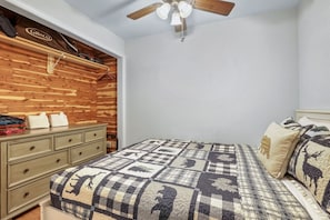 Restful Oasis: Cozy bedroom area featuring ample storage.