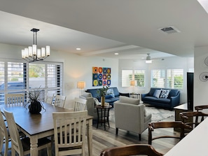 Open floor plan with dining and living rooms
