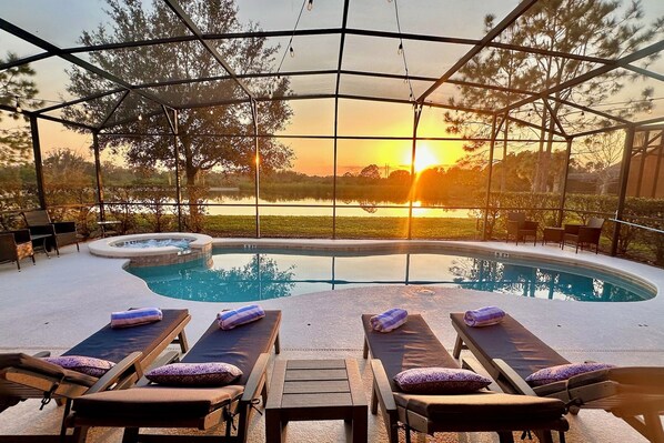 Overlooking conservation pond with beautiful sunsets.