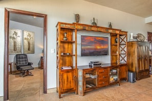 The entertainment center in the living room