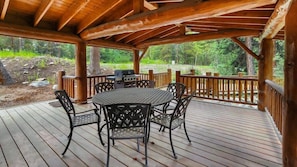 Your group will love relaxing out on the spacious private deck and after a day of adventure, the surrounding nature is like your own private oasis!