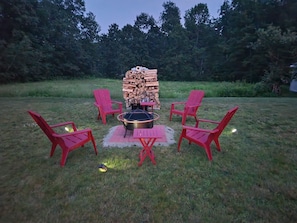 watch the stars and fireflys while roasting marshmallows at the fire pit. 