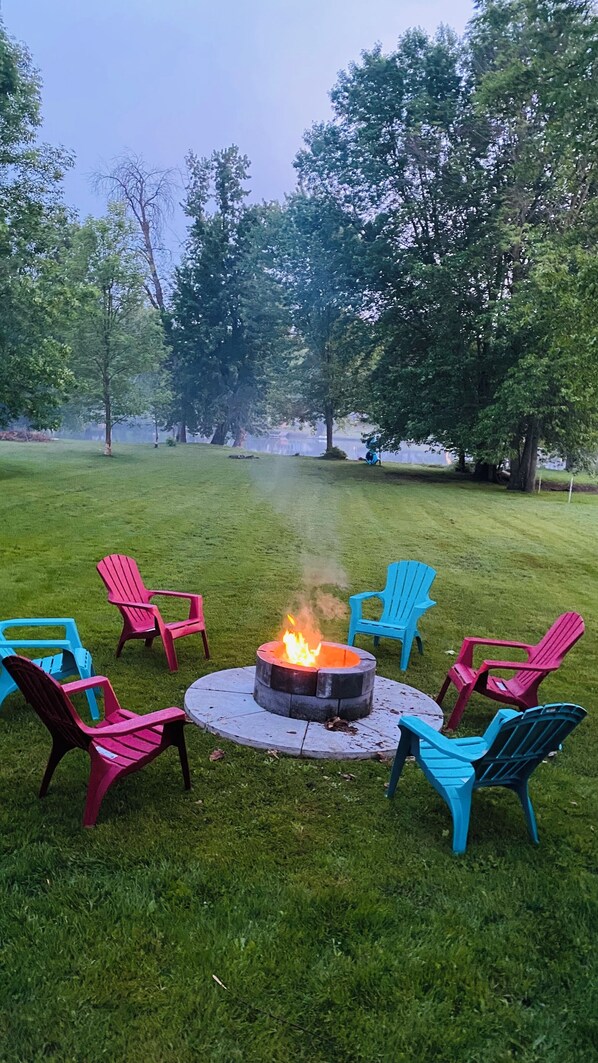 Serene Backyard with firepit