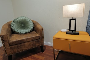 Bed side table and chair