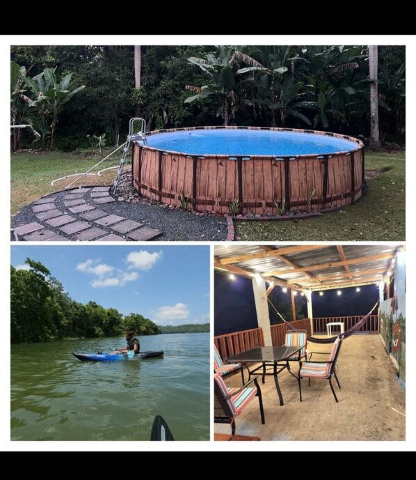 Large Pool 52 inches deep 
2 kayaks for rent 