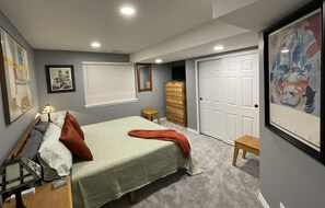 The BoHO room has a medium soft Terpur-pedic mattress and the window faces East.