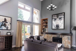 spacious living room with gas fireplace