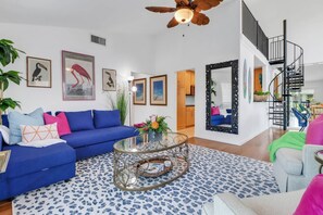 This charming beach duplex is bright, cheerful, and perfectly laid out you host your group! The left side, shown, sleeps up to 6.