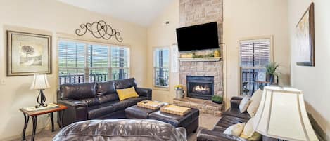 Enjoy gathering time watching movies or relaxing in front of the seasonal fireplace
