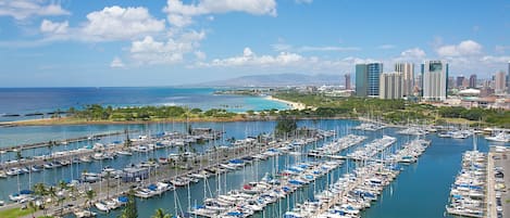 Suite has views of the Ala Wai Boat Harbor
