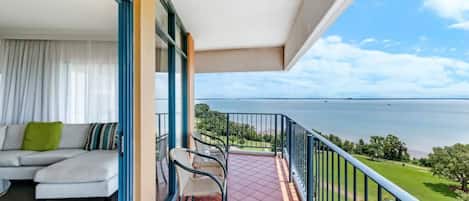 Flow seamlessly from the living area out to the balcony overlooking the harbour.