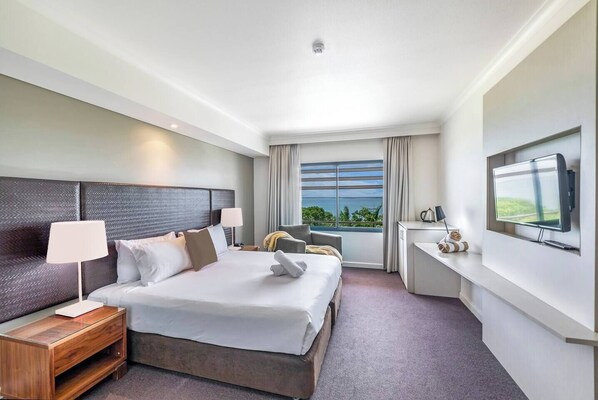 The spacious studio is well lit and includes a laptop-friendly workspace, LCD TV with Foxtel and a sitting area.

You’ll also have access to a mini fridge and essential dishes and cutlery.