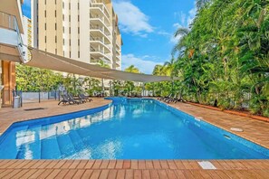 Additional amenities include a large, partly-shaded tropical outdoor pool where you can spend warm days soaking up the rays.