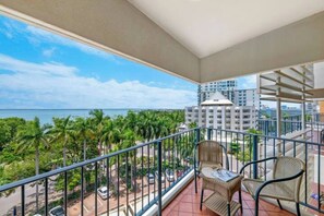 Your private furnished balcony can be accessed via the sun-soaked living room and offers beautiful water views.