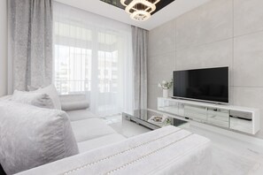 Living room with double sofa bed.