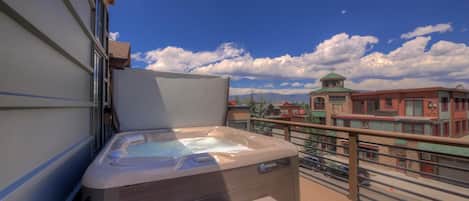 Soak in your private hot tub overlooking the picturesque Frisco Main Street