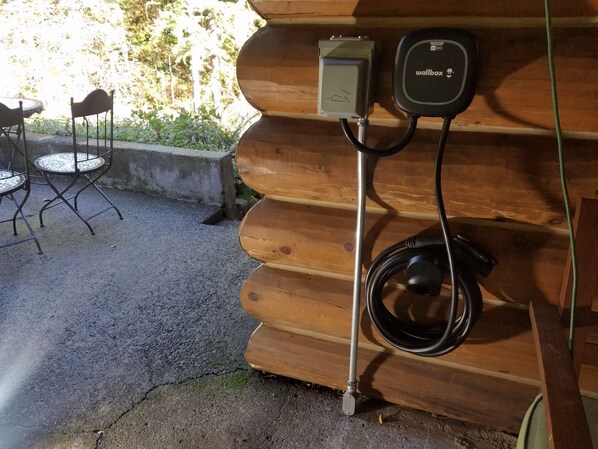 Electric vehicle charger at the Kanati Falls Ranch Lodge.