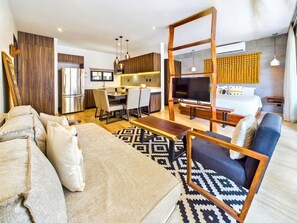 Comfy lounge w/ Smart TV & stylish furnishings
