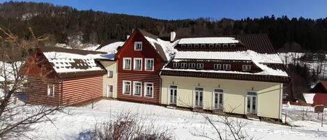 Sky, Building, Snow, Window, House, Slope, Natural Landscape, Tree, Plant, Cottage