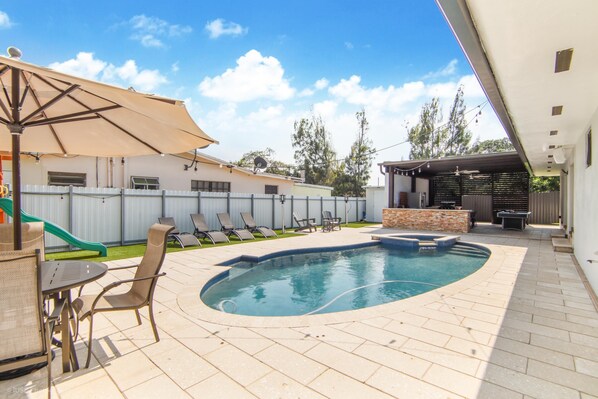 Dive into luxury with our heated pool.