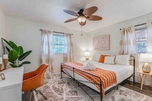 Bedroom 3: King Bed, Room Darkening Shades, Large Vanity Desk w/ Chair, Bedside Lighting, Large Closet(not pictured), Ceiling Fan & Lighting