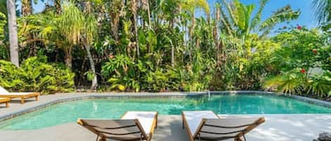Stunning Heated Pool Surrounded By Tropical Greenery