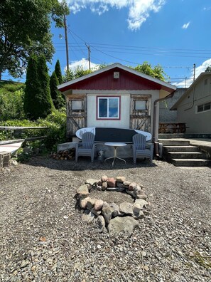 Boathouse and firepit on the beach