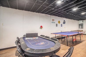 Challenge friends to a game night with our poker and ping pong tables.