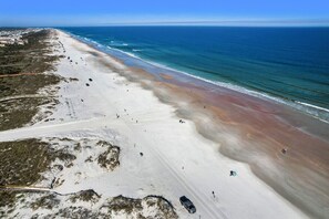 Aerial view of private beach entrance just steps away from the beautiful blue water of St. Augustine.