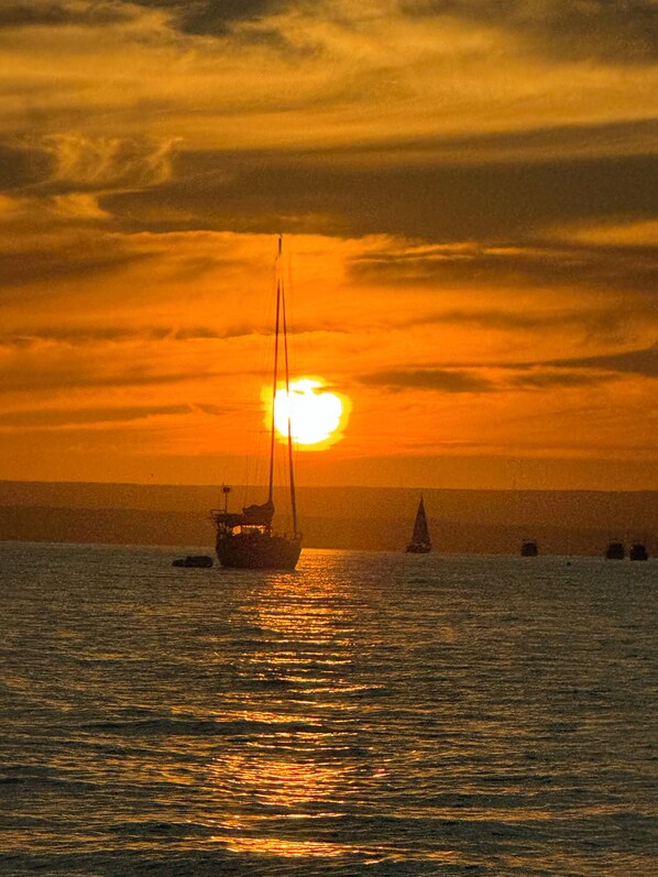 Water taxi to our place at sunset